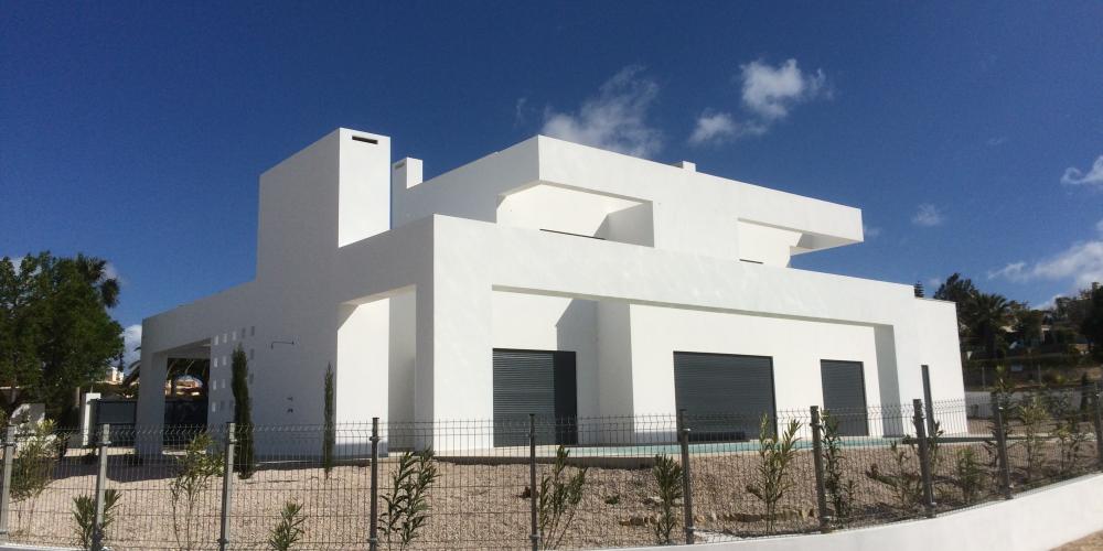 modern villa kol projekt byggnadsarbeten arkitektur damm Algarve Portugal